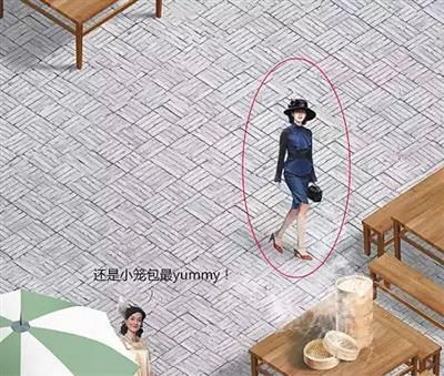 创意广告中,民国女子走在街头(图),被指形象来自《决战黎明》中刘诗诗的造型。本版图片/网络截图