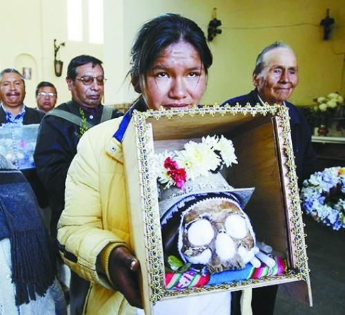 为家人祈福！玻利维亚人家中供逝者头骨